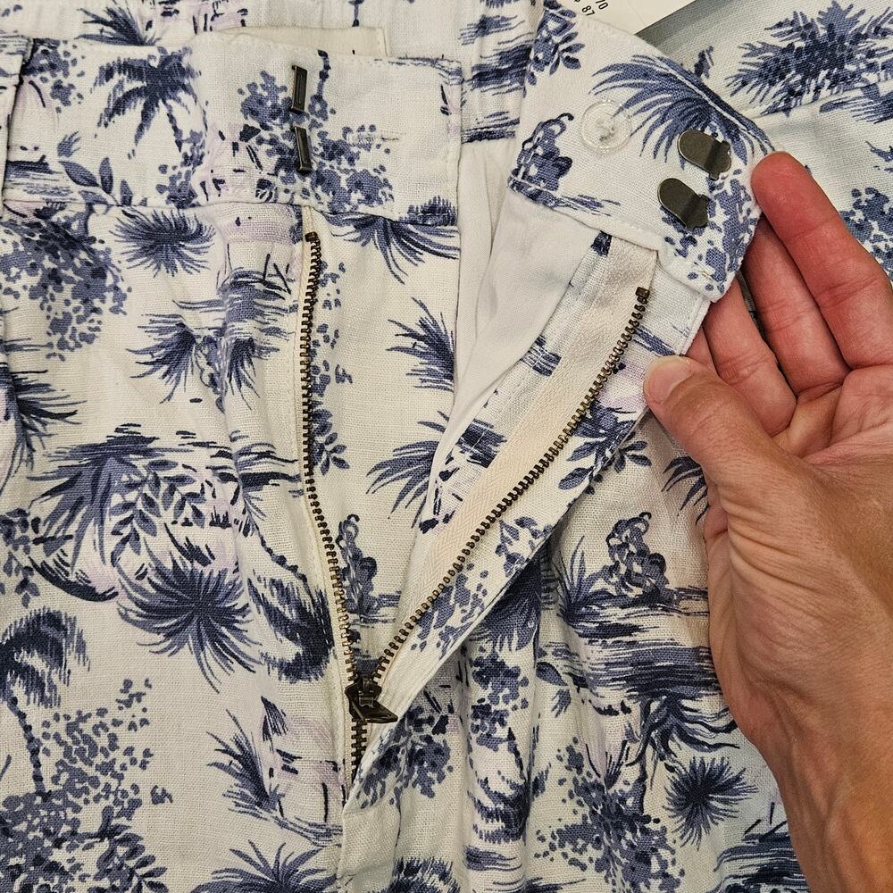 Abercrombie & Fitch Linen Blend Pants Women L Long NEW Blue White Print Wide Leg - Picture 5 of 14